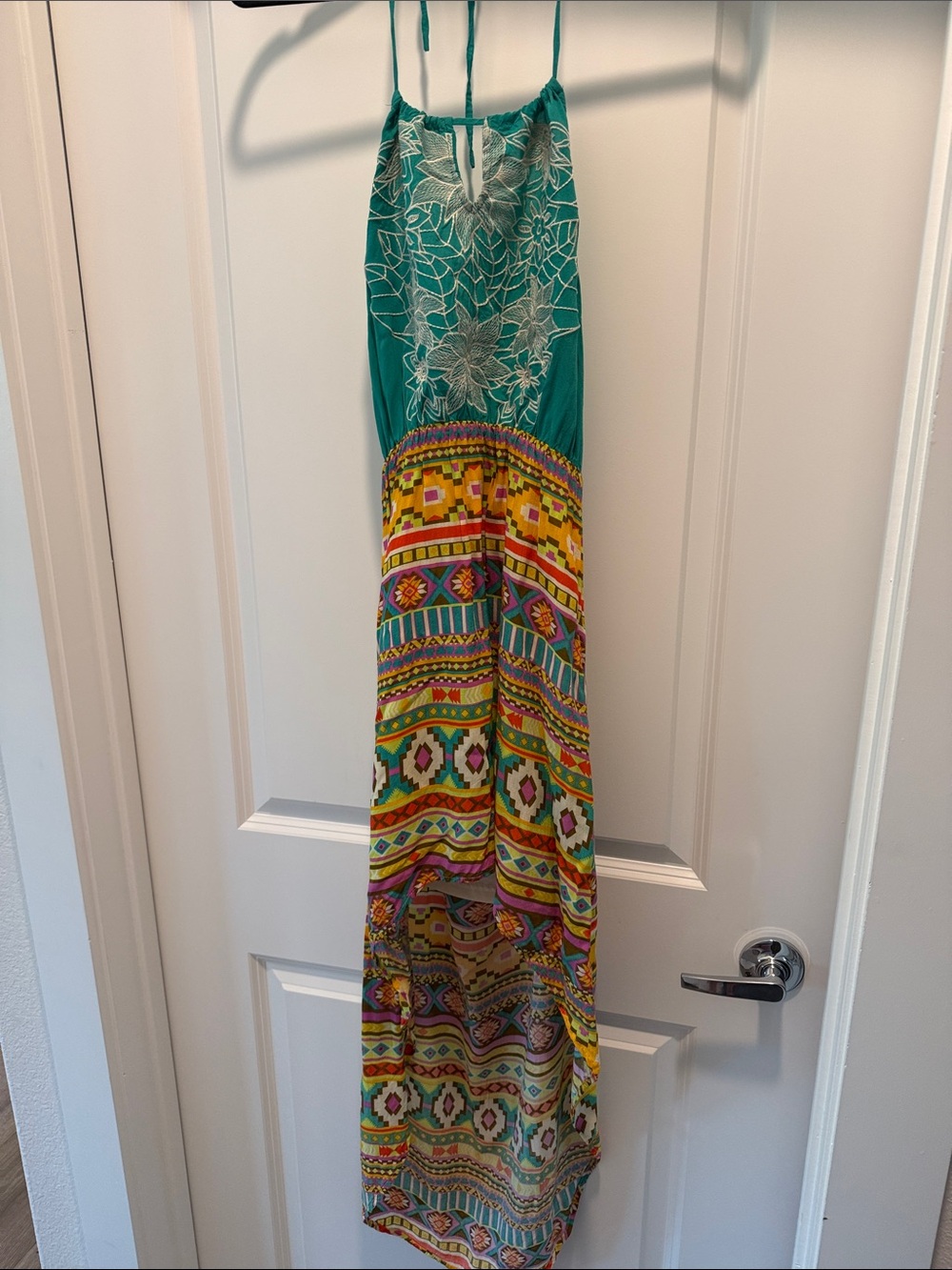 Boho Printed Festival Maxi Dress in Teal & Multicolor